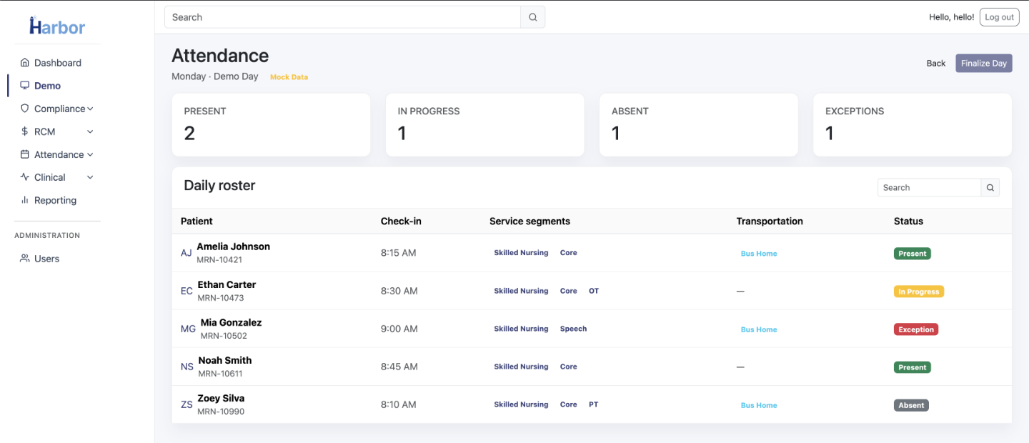 Attendance dashboard screenshot