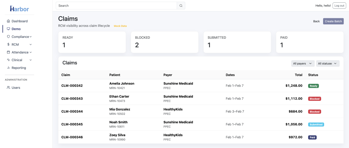 Billing readiness screenshot