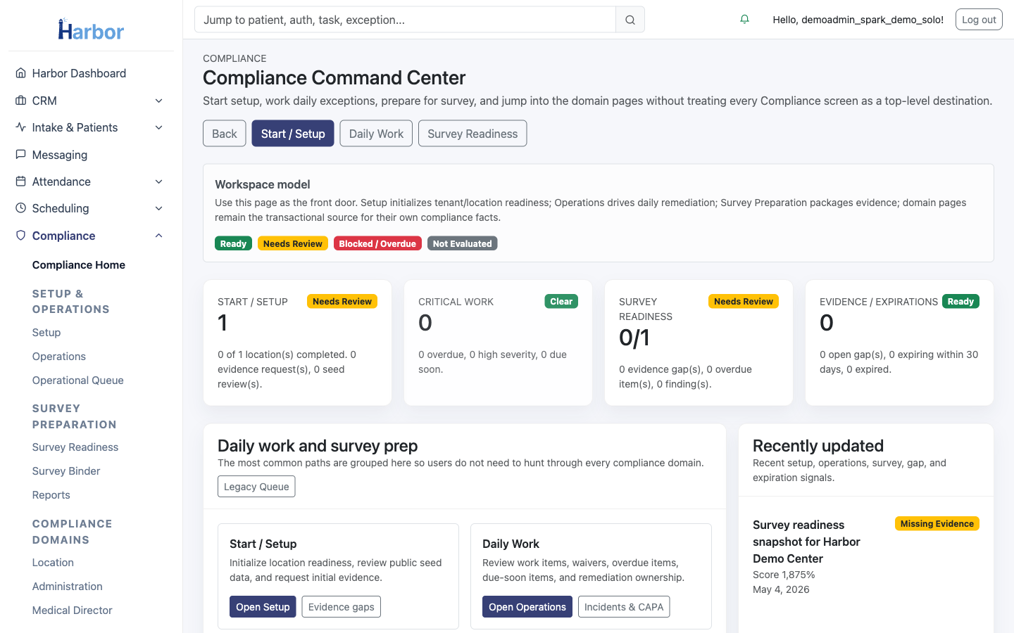 QA and compliance cockpit screenshot