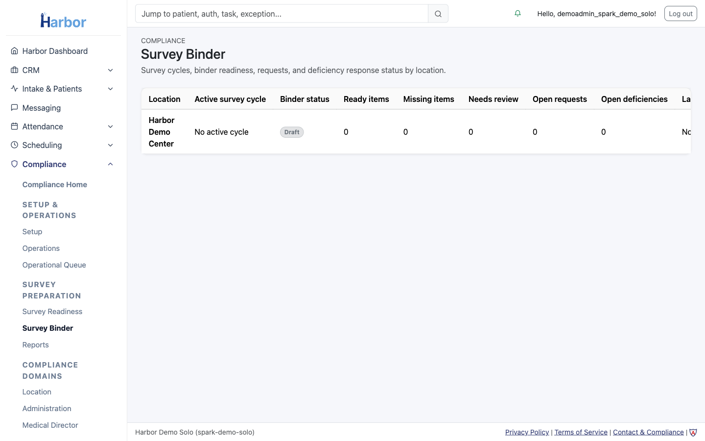 Survey binder screenshot